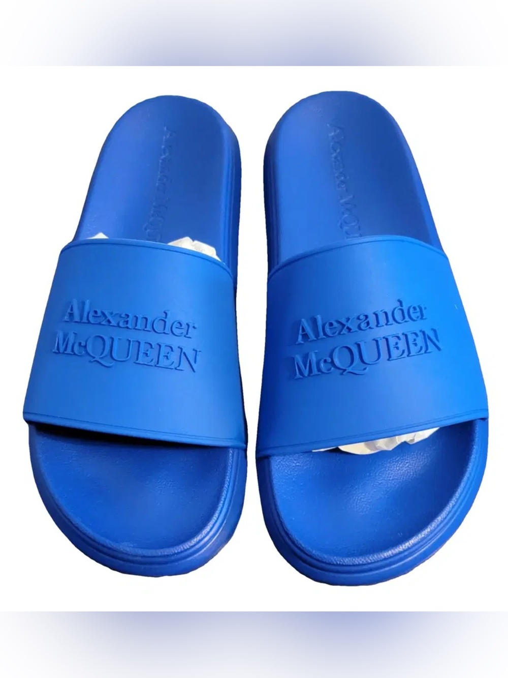 Alexander McQueen Rubber Royal Blue Embossed Logo Slide Sandals size 8.5
